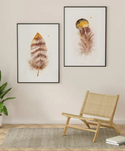 Image of a feather watercolor painting by Shayna Larsen, originals & prints available