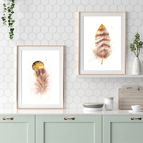 Image of a feather watercolor painting by Shayna Larsen, originals & prints available