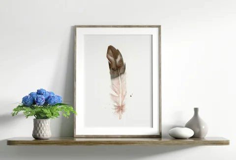 Image of a feather watercolor painting by Shayna Larsen, originals & prints available