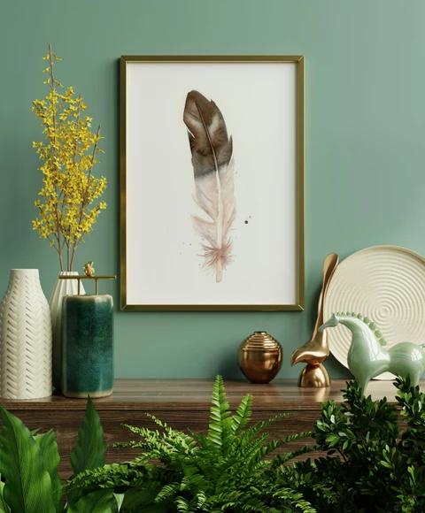 Image of a feather watercolor painting by Shayna Larsen, originals & prints available
