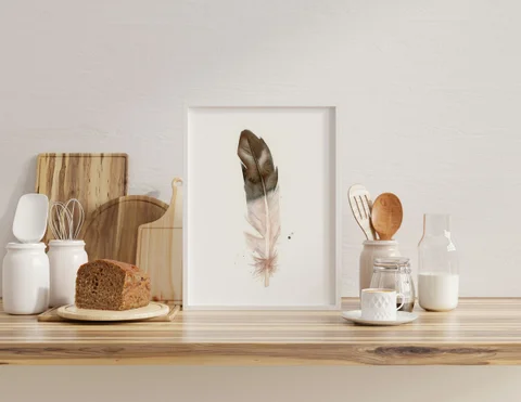 Image of a feather watercolor painting by Shayna Larsen, originals & prints available