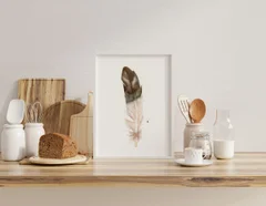 Image of a feather watercolor painting by Shayna Larsen, originals & prints available