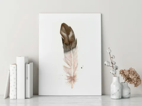 Image of a feather watercolor painting by Shayna Larsen, originals & prints available