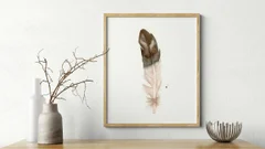 Image of a feather watercolor painting by Shayna Larsen, originals & prints available