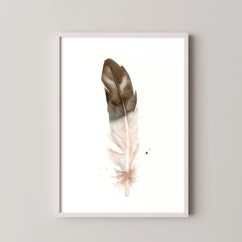 Image of a feather watercolor painting by Shayna Larsen, originals & prints available