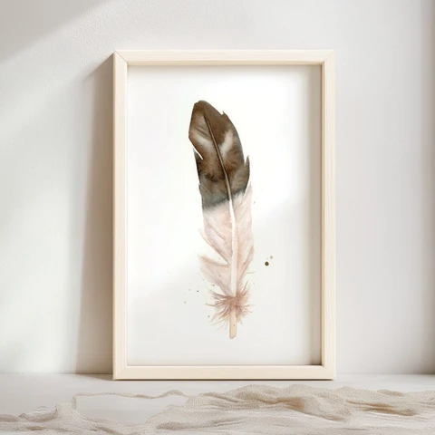 Image of a feather watercolor painting by Shayna Larsen, originals & prints available
