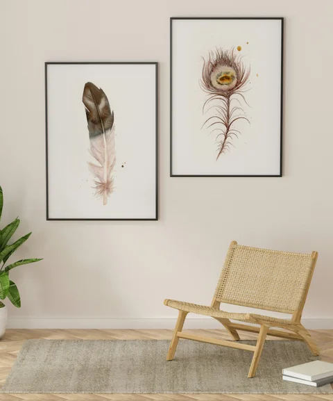 Image of a feather watercolor painting by Shayna Larsen, originals & prints available