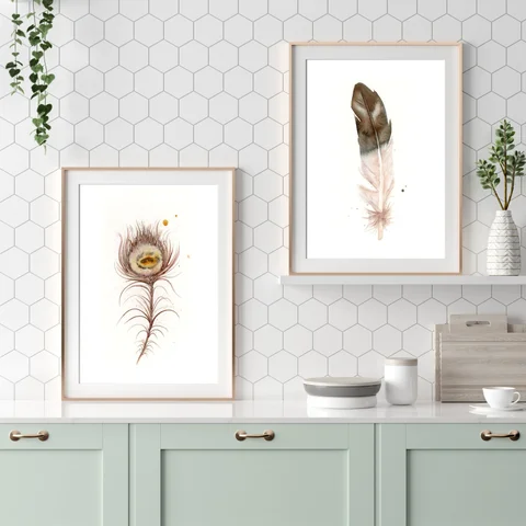Image of a feather watercolor painting by Shayna Larsen, originals & prints available