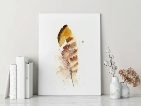 Image of a feather watercolor painting by Shayna Larsen, originals & prints available