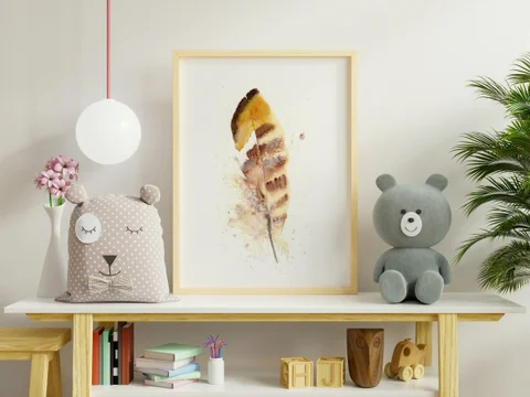 Image of a feather watercolor painting by Shayna Larsen, originals & prints available