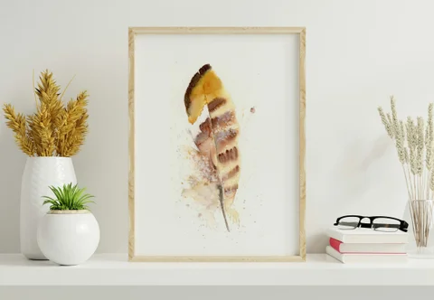 Image of a feather watercolor painting by Shayna Larsen, originals & prints available