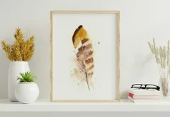 Image of a feather watercolor painting by Shayna Larsen, originals & prints available