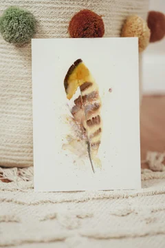 Image of a feather watercolor painting by Shayna Larsen, originals & prints available