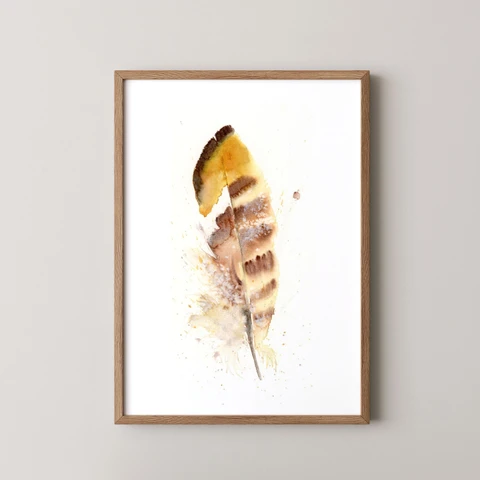 Image of a feather watercolor painting by Shayna Larsen, originals & prints available