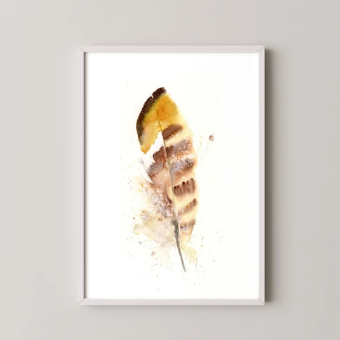 Image of a feather watercolor painting by Shayna Larsen, originals & prints available