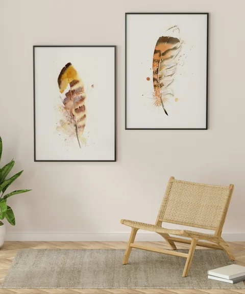 Image of a feather watercolor painting by Shayna Larsen, originals & prints available