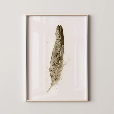 Image of a feather watercolor painting by Shayna Larsen, originals & prints available