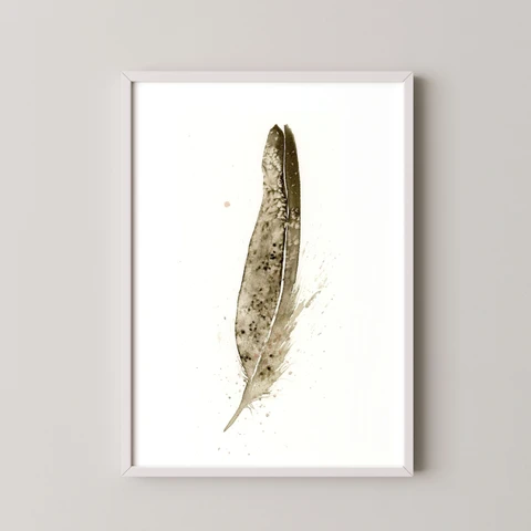 Image of a feather watercolor painting by Shayna Larsen, originals & prints available