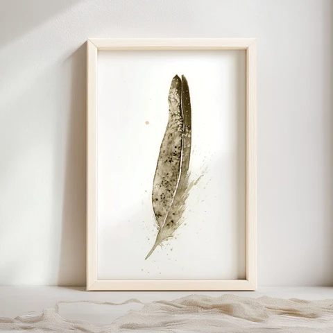 Image of a feather watercolor painting by Shayna Larsen, originals & prints available