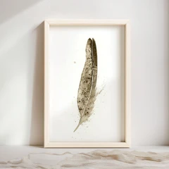 Image of a feather watercolor painting by Shayna Larsen, originals & prints available