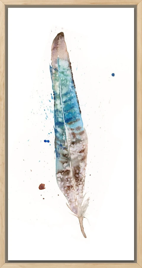 Image of a feather watercolor painting by Shayna Larsen, originals & prints available