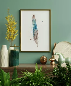 Image of a feather watercolor painting by Shayna Larsen, originals & prints available