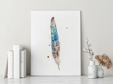 Image of a feather watercolor painting by Shayna Larsen, originals & prints available