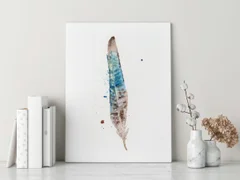 Image of a feather watercolor painting by Shayna Larsen, originals & prints available