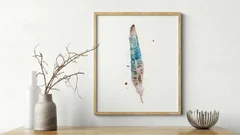 Image of a feather watercolor painting by Shayna Larsen, originals & prints available