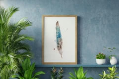 Image of a feather watercolor painting by Shayna Larsen, originals & prints available