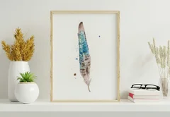 Image of a feather watercolor painting by Shayna Larsen, originals & prints available