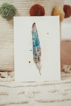 Image of a feather watercolor painting by Shayna Larsen, originals & prints available