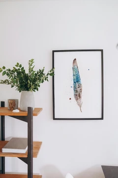 Image of a feather watercolor painting by Shayna Larsen, originals & prints available