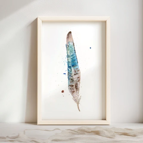 Image of a feather watercolor painting by Shayna Larsen, originals & prints available