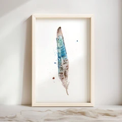 Image of a feather watercolor painting by Shayna Larsen, originals & prints available