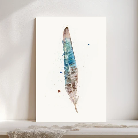 Image of a feather watercolor painting by Shayna Larsen, originals & prints available
