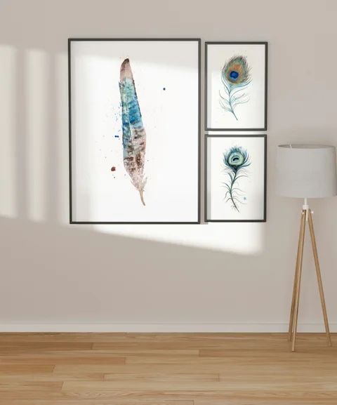 Image of a feather watercolor painting by Shayna Larsen, originals & prints available