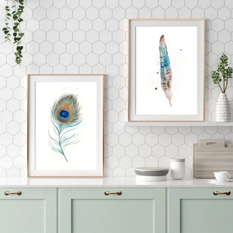 Image of a feather watercolor painting by Shayna Larsen, originals & prints available