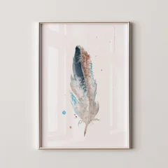 Image of a feather watercolor painting by Shayna Larsen, originals & prints available