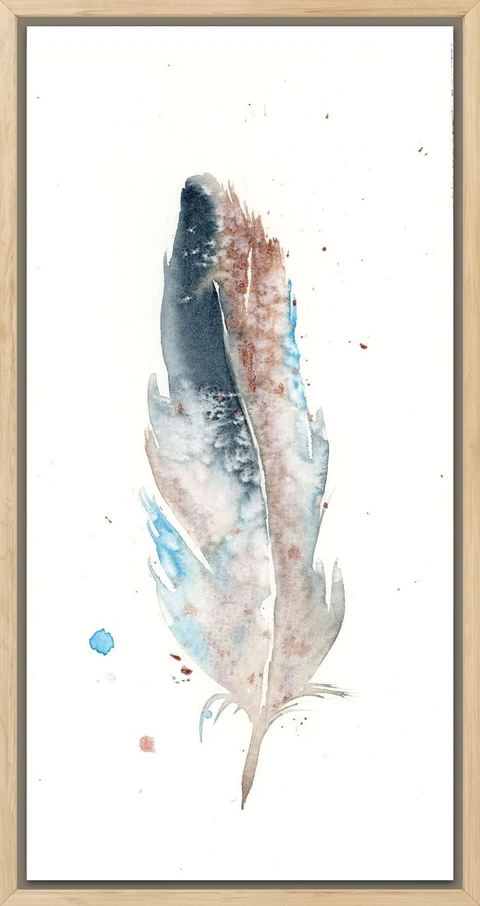 Image of a feather watercolor painting by Shayna Larsen, originals & prints available