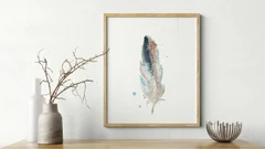 Image of a feather watercolor painting by Shayna Larsen, originals & prints available