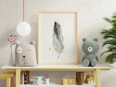 Image of a feather watercolor painting by Shayna Larsen, originals & prints available