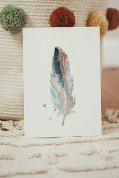 Image of a feather watercolor painting by Shayna Larsen, originals & prints available