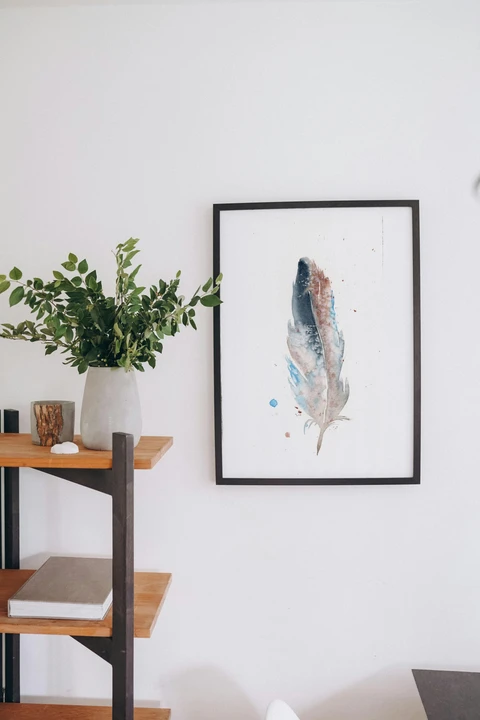 Image of a feather watercolor painting by Shayna Larsen, originals & prints available