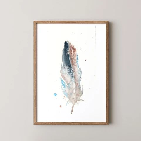 Image of a feather watercolor painting by Shayna Larsen, originals & prints available