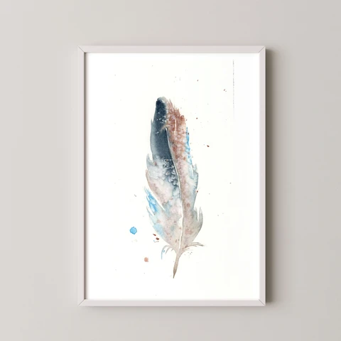 Image of a feather watercolor painting by Shayna Larsen, originals & prints available