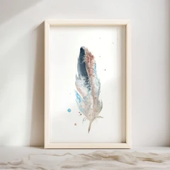 Image of a feather watercolor painting by Shayna Larsen, originals & prints available