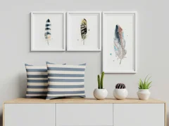 Image of a feather watercolor painting by Shayna Larsen, originals & prints available