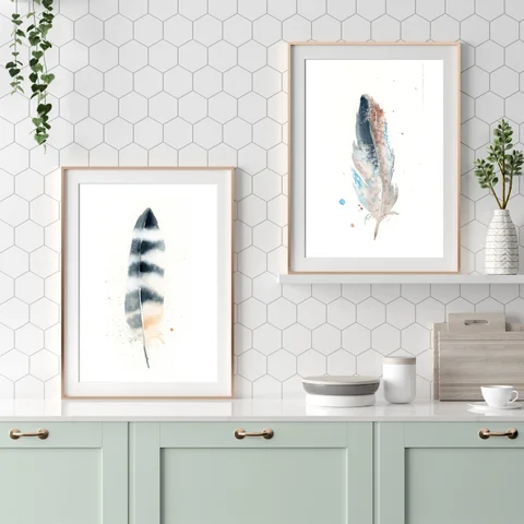 Image of a feather watercolor painting by Shayna Larsen, originals & prints available