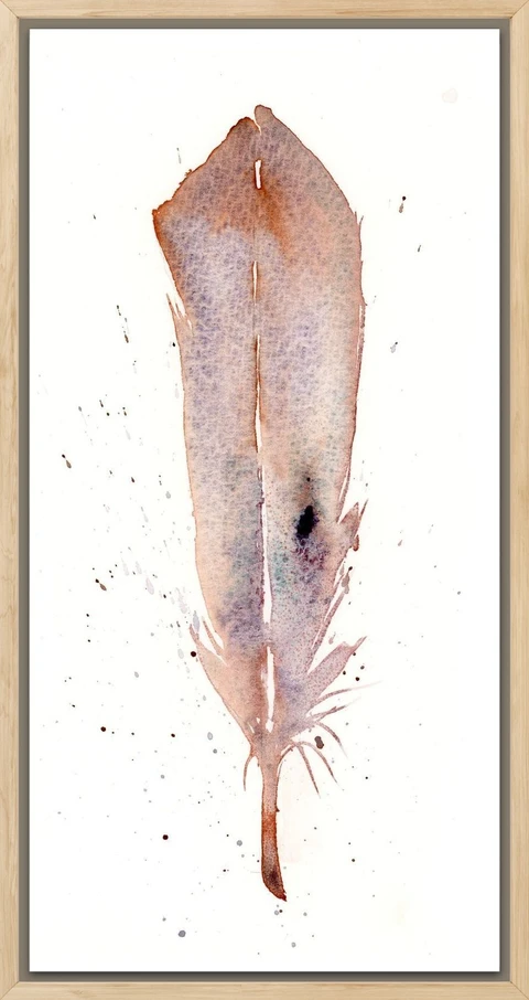 Image of a feather watercolor painting by Shayna Larsen, originals & prints available